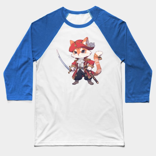 Pirate Swashbuckler Cat Hero Baseball T-Shirt by SundayDonuts